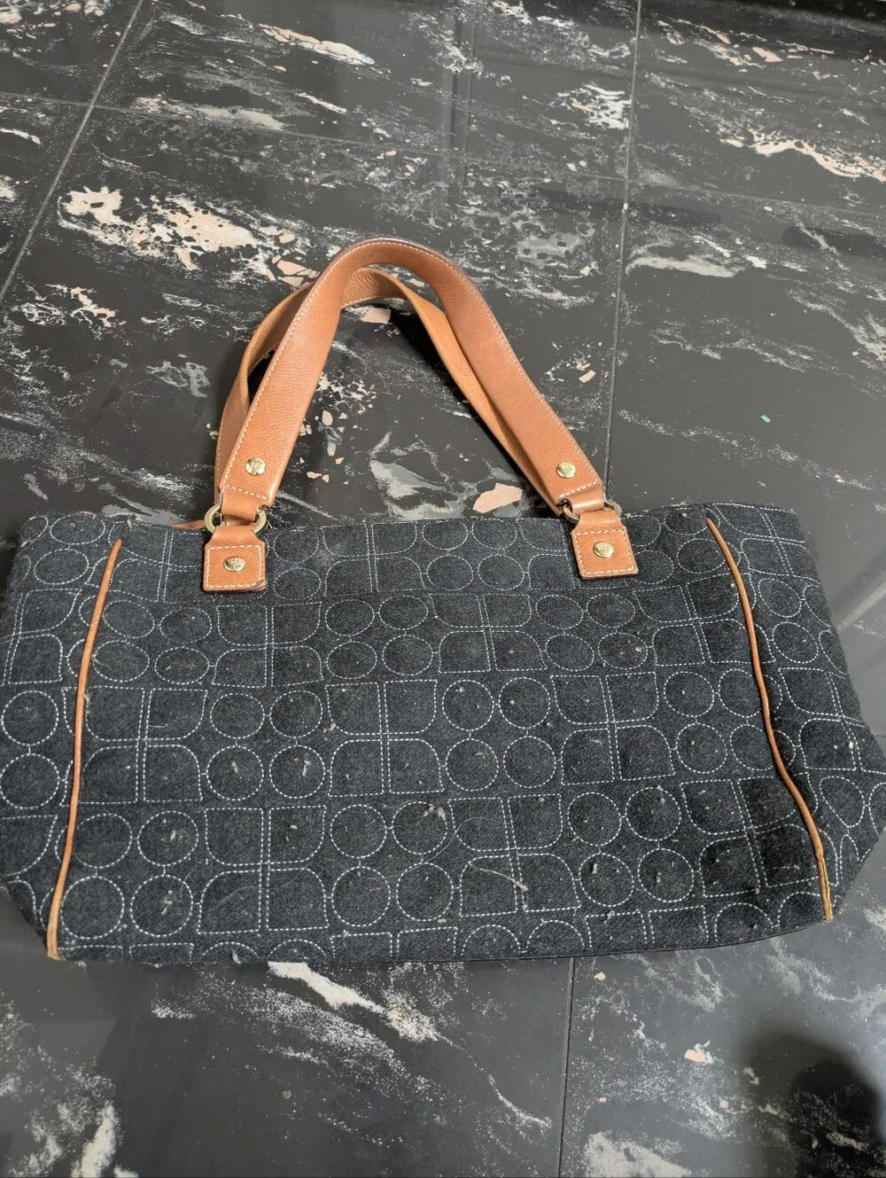 Kate Spade Gray Wool Geometric Pattern Handbag